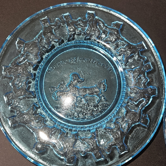 Tiara Indiana Blue Glass Nursery Rhyme Salad/ Desert/ Luncheon Plate set of 4 - Picture 12 of 14